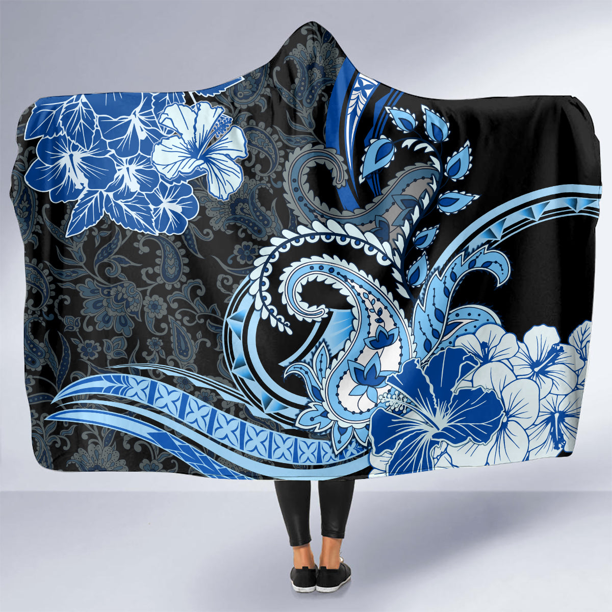 Polynesia Paisley Hooded Blanket Mix Blue Polynesian Pattern LT05 - Polynesian Pride