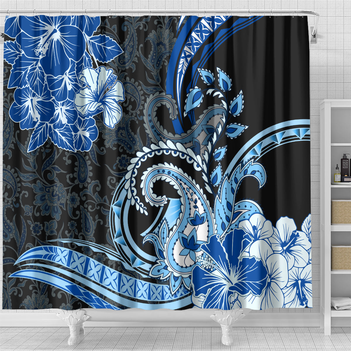Polynesia Paisley Shower Curtain Mix Blue Polynesian Pattern LT05 - Polynesian Pride
