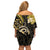 Polynesia Paisley Off Shoulder Short Dress Mix Gold Polynesian Pattern LT05 - Polynesian Pride