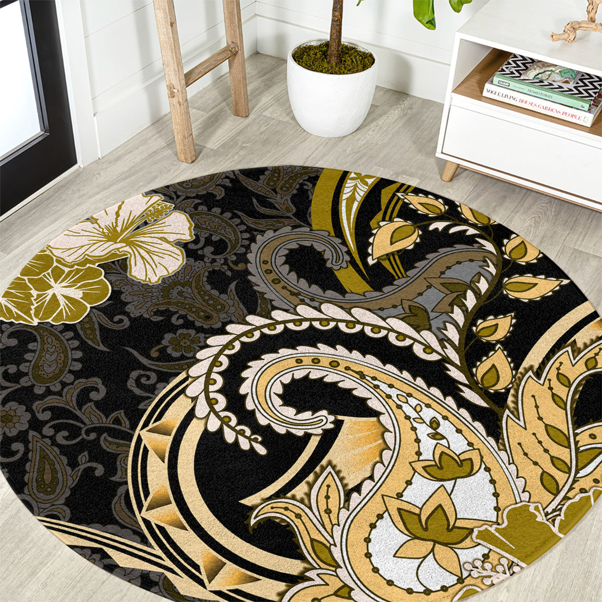 Polynesia Paisley Round Carpet Mix Gold Polynesian Pattern LT05 Gold - Polynesian Pride