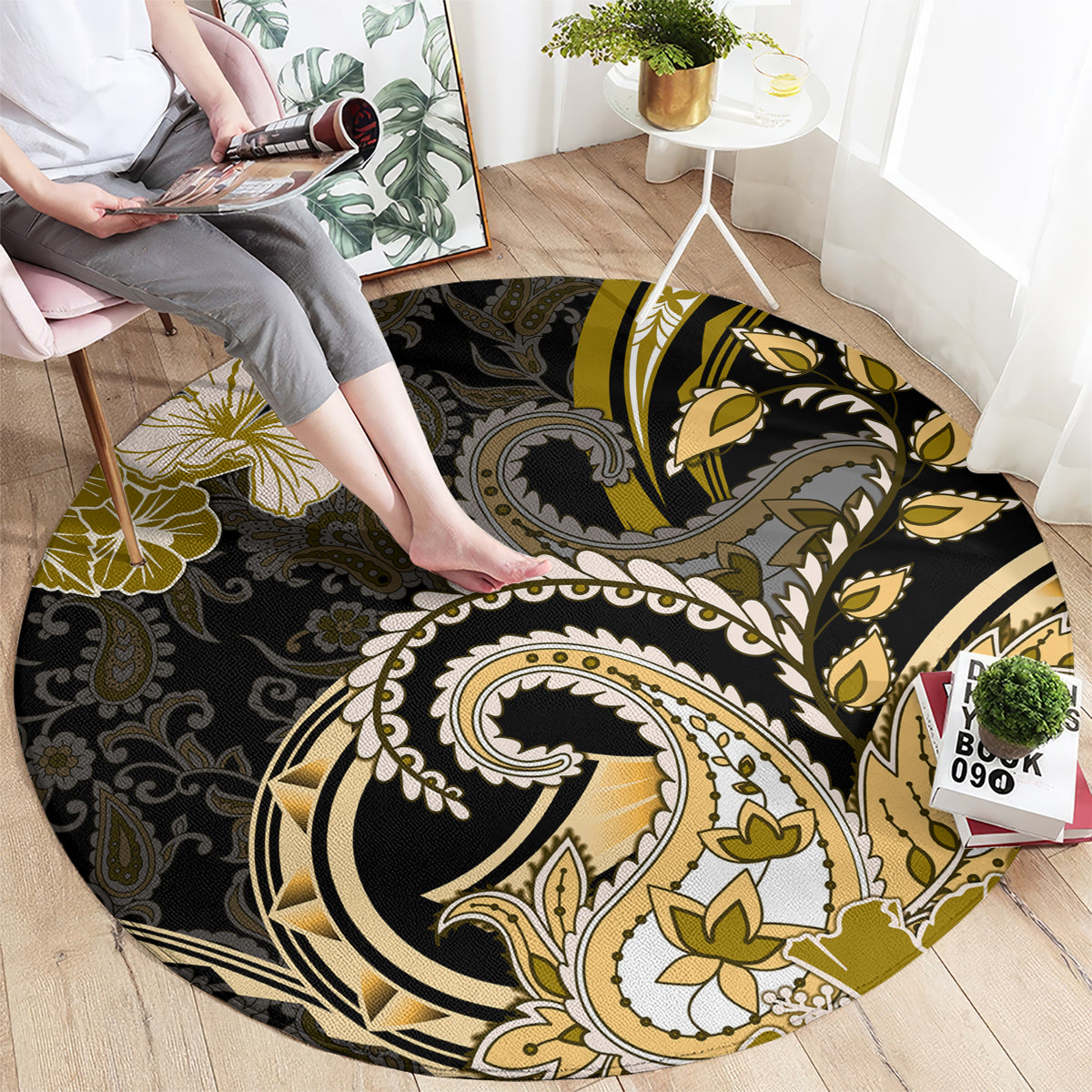 Polynesia Paisley Round Carpet Mix Gold Polynesian Pattern LT05 - Polynesian Pride