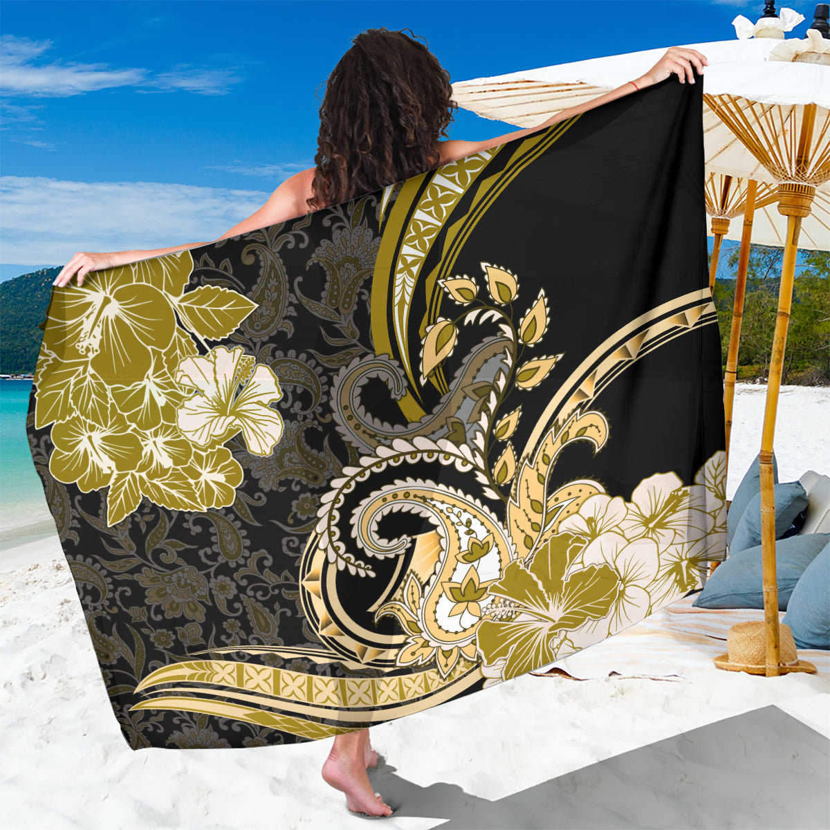 Polynesia Paisley Sarong Mix Gold Polynesian Pattern LT05 One Size 44 x 66 inches Gold - Polynesian Pride