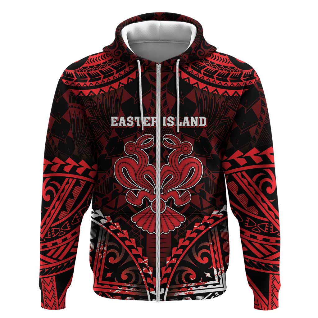 Personalised Easter Island Hoodie Polynesian Pattern Emblem LT05 Zip Hoodie Black - Polynesian Pride