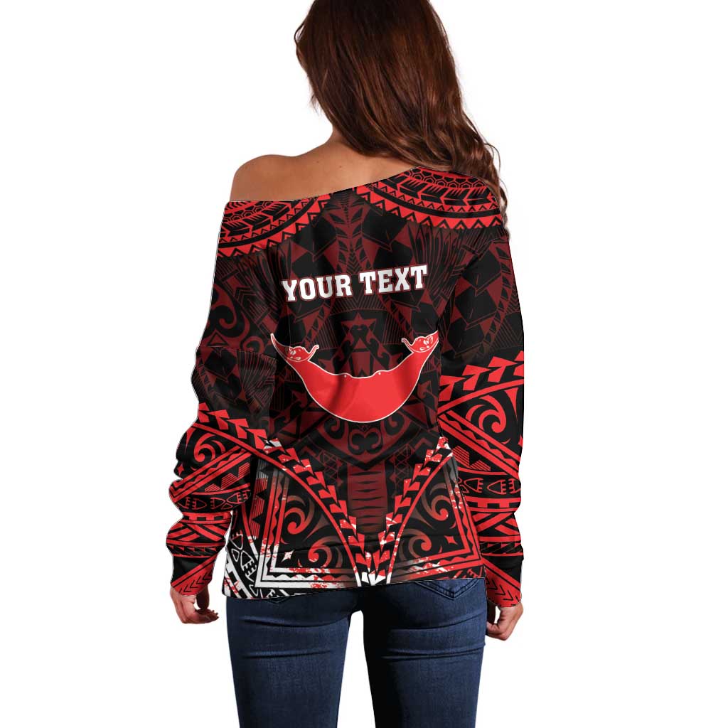 Personalised Easter Island Off Shoulder Sweater Polynesian Pattern Emblem LT05 - Polynesian Pride