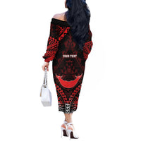 Personalised Easter Island Off The Shoulder Long Sleeve Dress Polynesian Pattern Emblem LT05 - Polynesian Pride