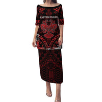 Personalised Easter Island Puletasi Polynesian Pattern Emblem LT05 Long Dress Black - Polynesian Pride