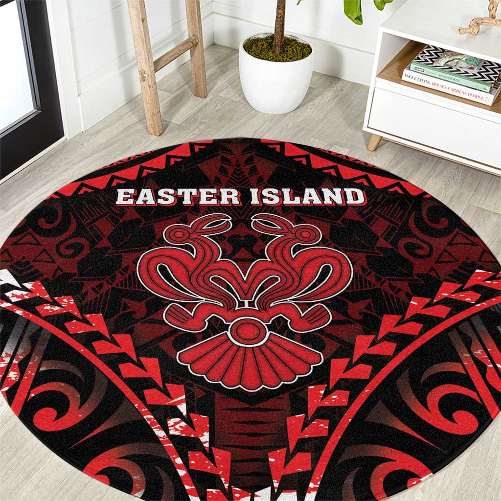 Easter Island Round Carpet Polynesian Pattern Emblem LT05 Black - Polynesian Pride
