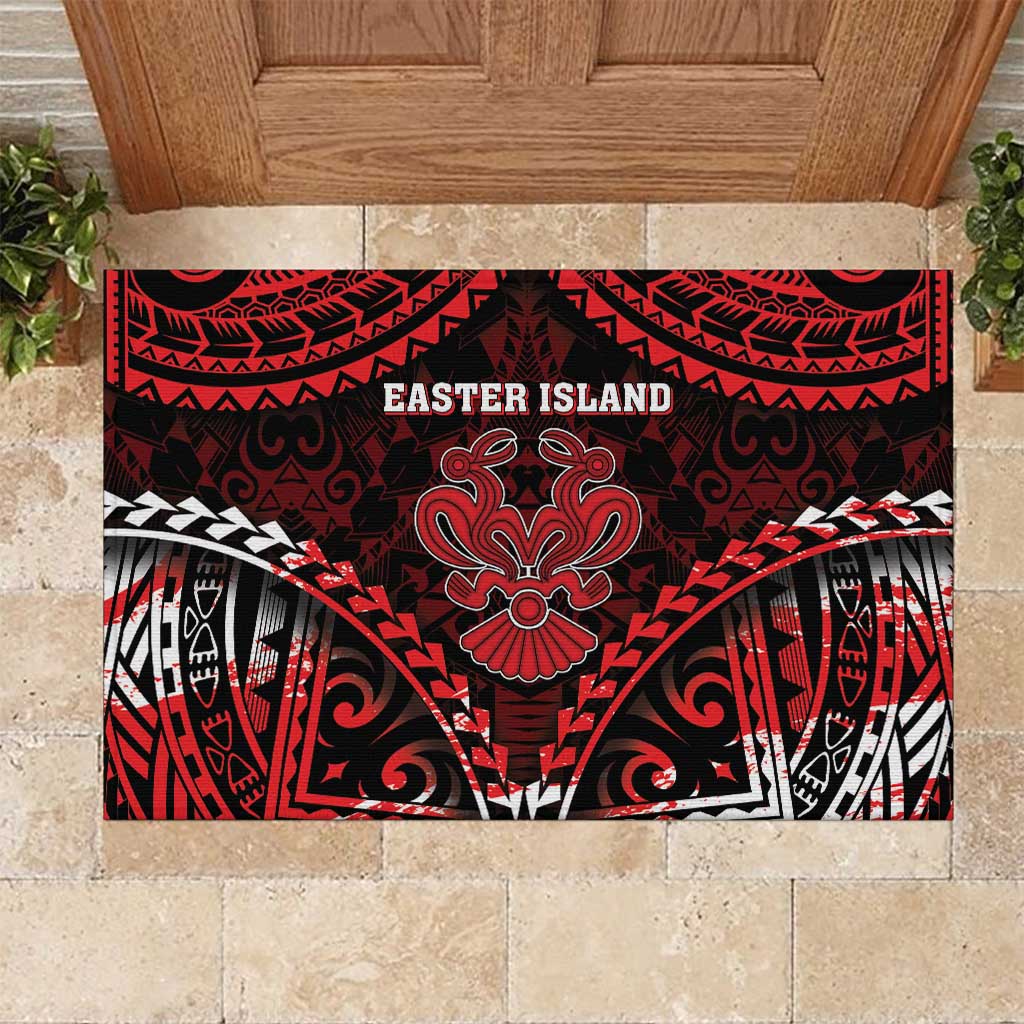 Easter Island Rubber Doormat Polynesian Pattern Emblem LT05 Black - Polynesian Pride