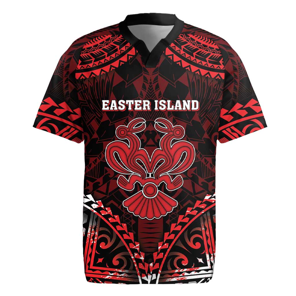 Personalised Easter Island Rugby Jersey Polynesian Pattern Emblem LT05 Black - Polynesian Pride