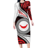Easter Island Long Sleeve Bodycon Dress Moai Statues Polynesian Style LT05 Long Dress Red - Polynesian Pride