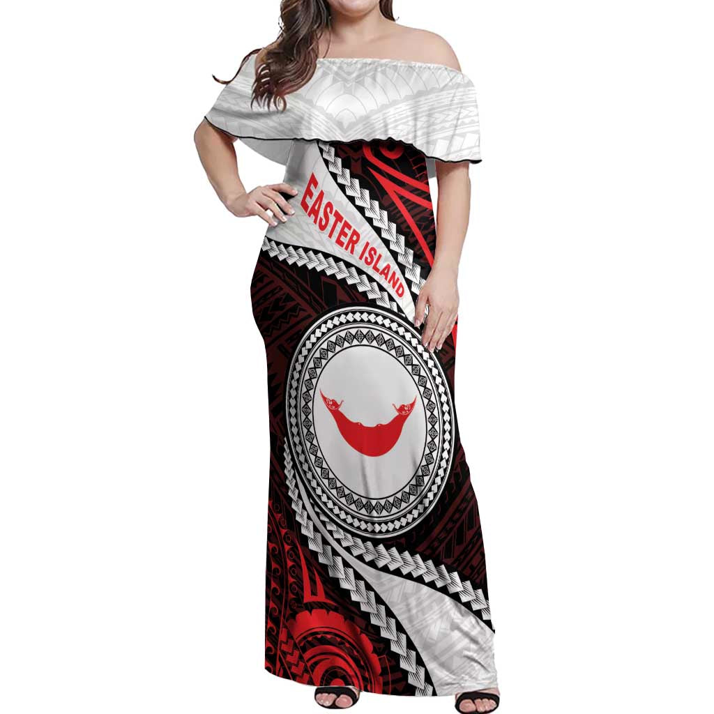 Easter Island Off Shoulder Maxi Dress Moai Statues Polynesian Style