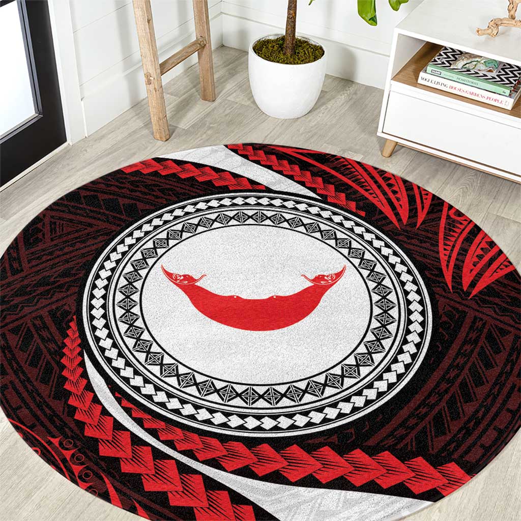 Easter Island Round Carpet Moai Statues Polynesian Style LT05 Red - Polynesian Pride