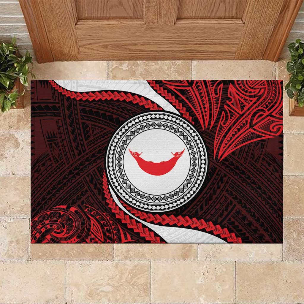 Easter Island Rubber Doormat Moai Statues Polynesian Style LT05 Red - Polynesian Pride