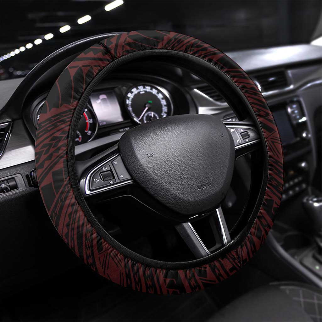 Easter Island Steering Wheel Cover Moai Statues Polynesian Style LT05 Universal Fit Red - Polynesian Pride