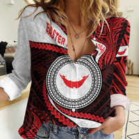 Easter Island Women Casual Shirt Moai Statues Polynesian Style LT05 Female Red - Polynesian Pride