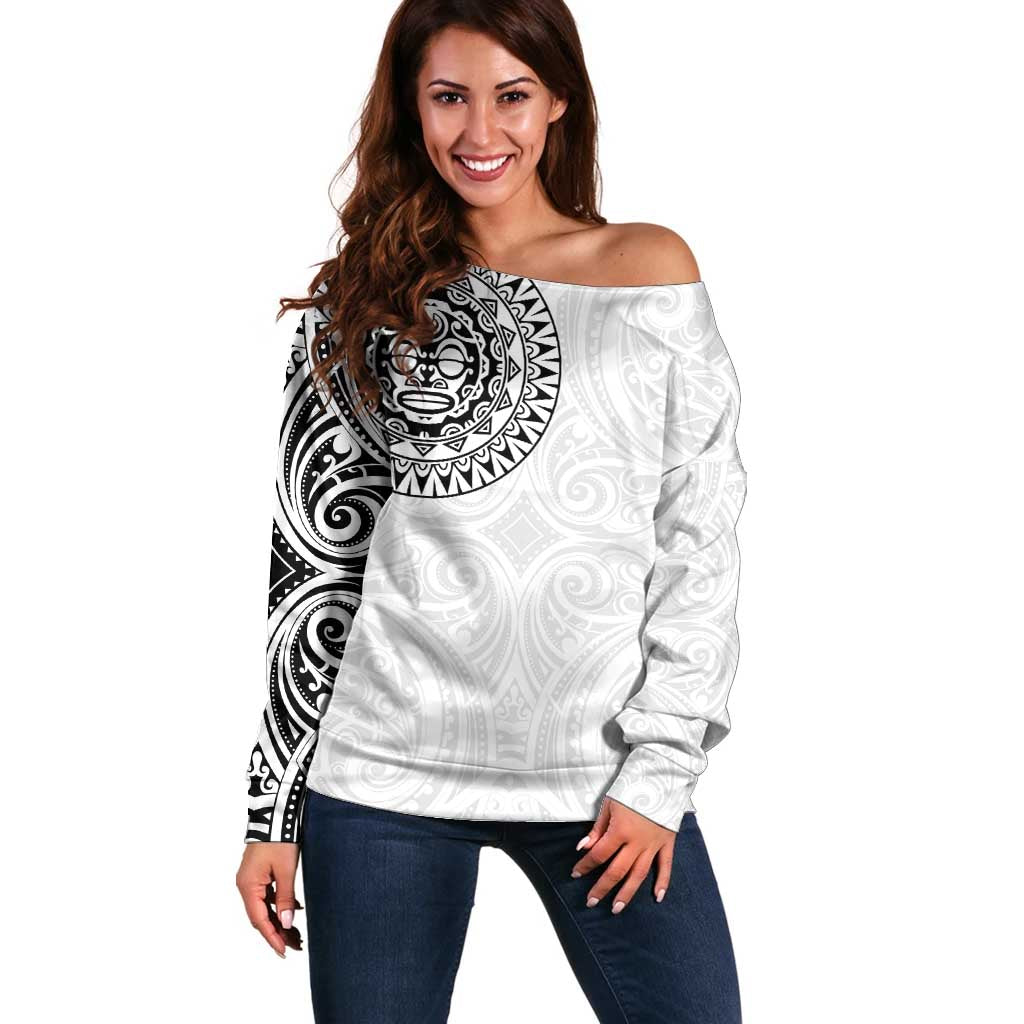 New Zealand Aotearoa Off Shoulder Sweater Maori Te Mata O Rongokako LT05 Women White - Polynesian Pride