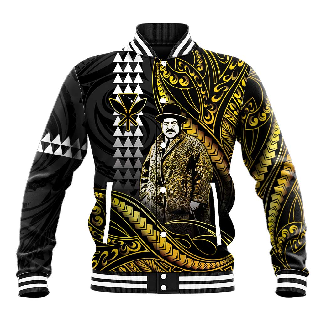 Hawaii Kuhio The Citizen Prince Baseball Jacket Gold Polynesian Tribal Tattoo LT05 Unisex Gold - Polynesian Pride