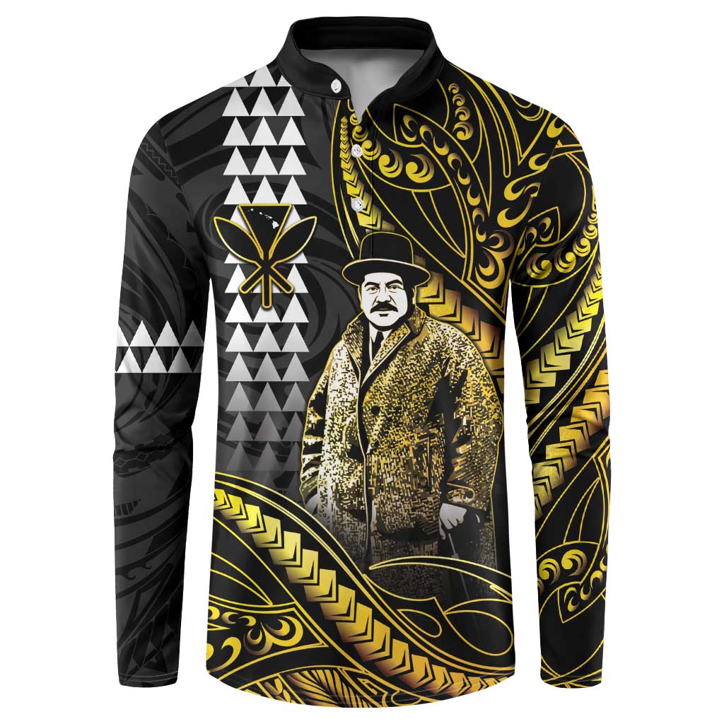 Hawaii Kuhio The Citizen Prince Button Sweatshirt Gold Polynesian Tribal Tattoo LT05 Gold - Polynesian Pride