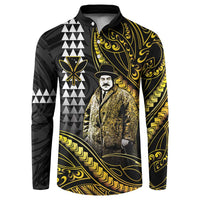 Hawaii Kuhio The Citizen Prince Button Sweatshirt Gold Polynesian Tribal Tattoo LT05 Gold - Polynesian Pride