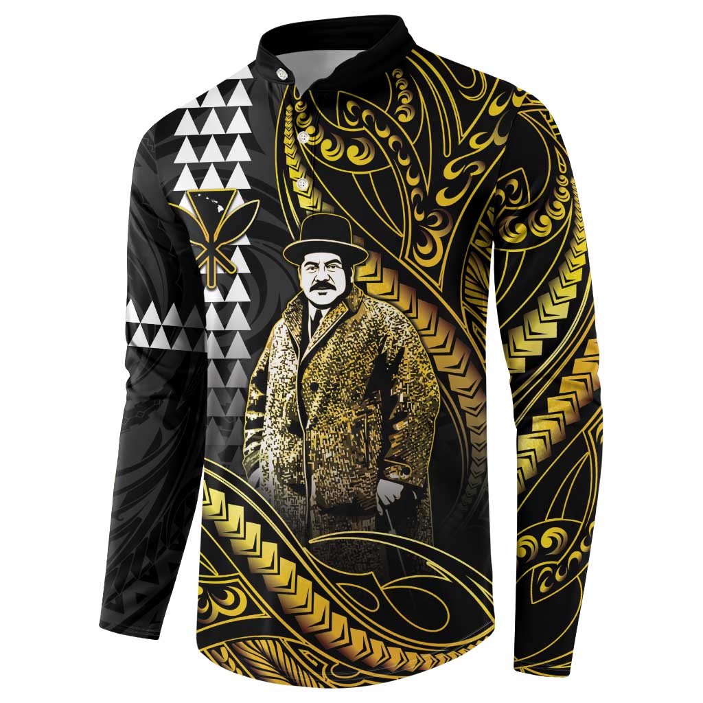 Hawaii Kuhio The Citizen Prince Button Sweatshirt Gold Polynesian Tribal Tattoo LT05 - Polynesian Pride