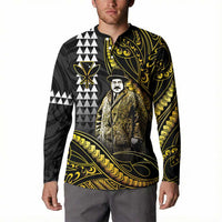 Hawaii Kuhio The Citizen Prince Button Sweatshirt Gold Polynesian Tribal Tattoo LT05 - Polynesian Pride