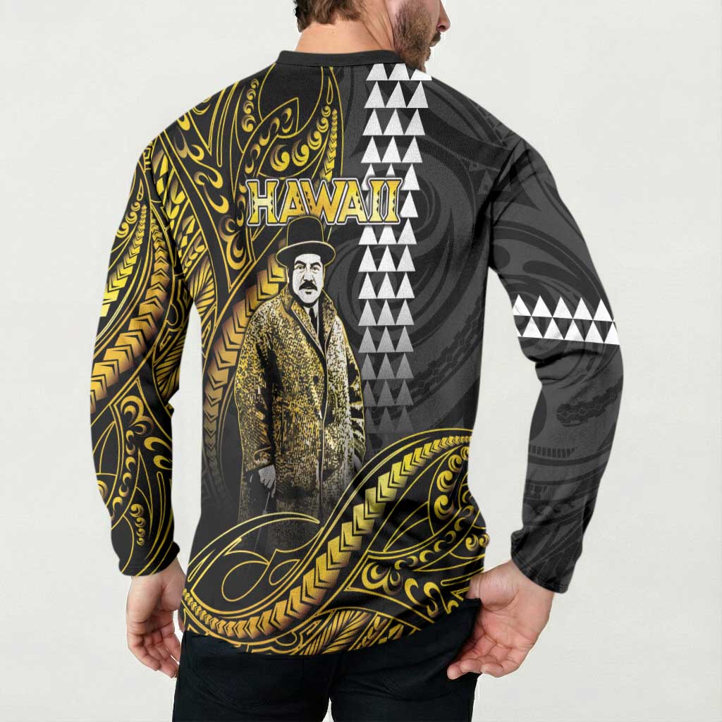Hawaii Kuhio The Citizen Prince Button Sweatshirt Gold Polynesian Tribal Tattoo LT05 - Polynesian Pride