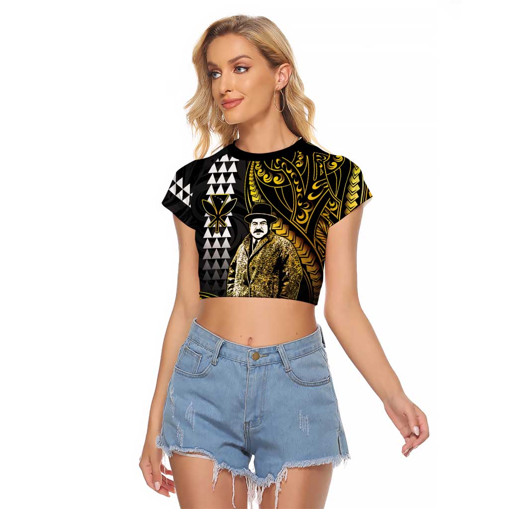 Hawaii Kuhio The Citizen Prince Raglan Cropped T Shirt Gold Polynesian Tribal Tattoo LT05 Female Gold - Polynesian Pride