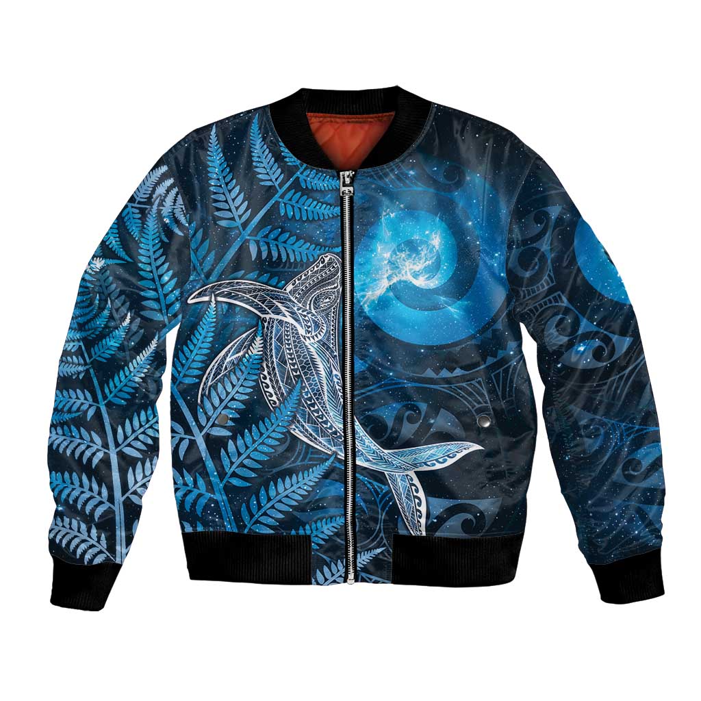 New Zealand Matariki Bomber Jacket Maori Koru With Humpback Whale Blue LT05 Unisex Blue - Polynesian Pride