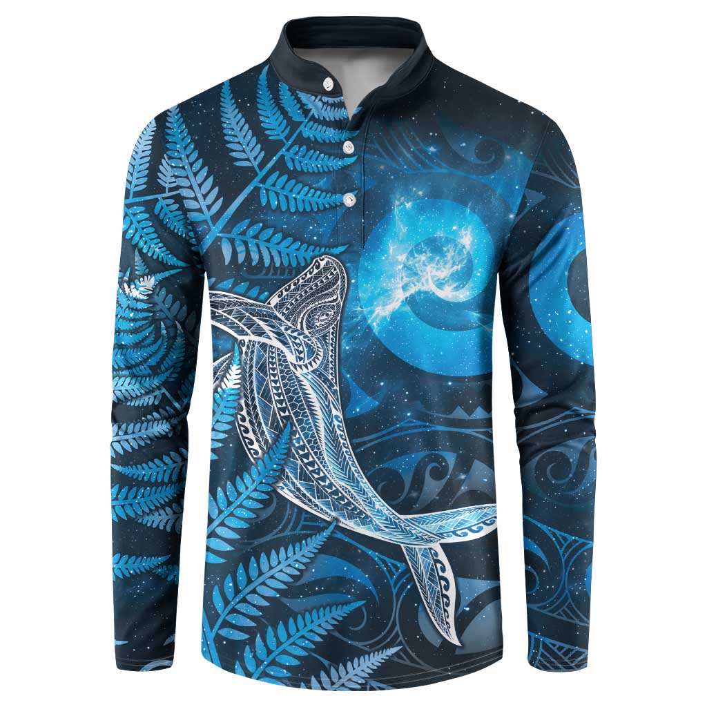 New Zealand Matariki Button Sweatshirt Maori Koru With Humpback Whale Blue LT05 Blue - Polynesian Pride