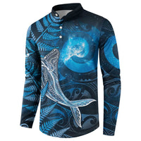 New Zealand Matariki Button Sweatshirt Maori Koru With Humpback Whale Blue LT05 - Polynesian Pride