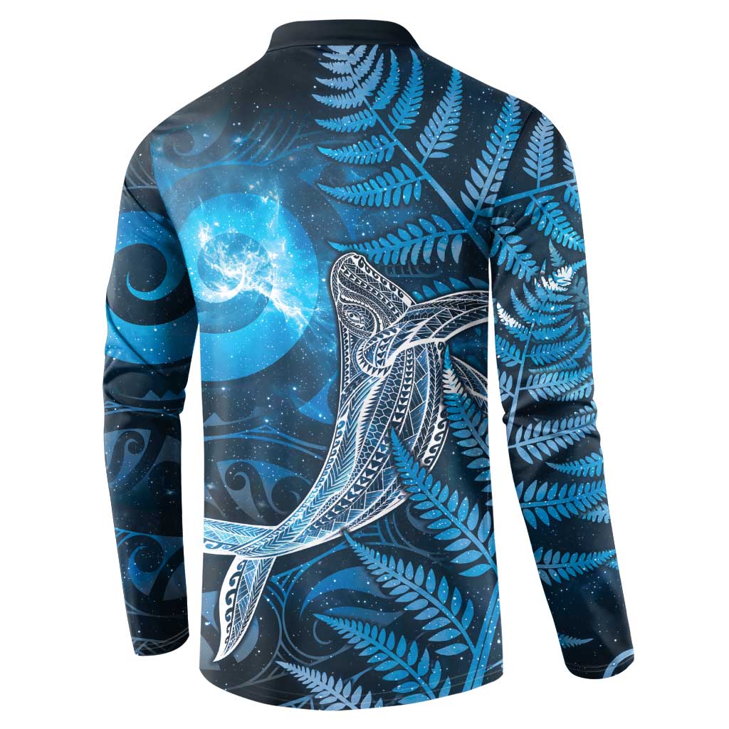 New Zealand Matariki Button Sweatshirt Maori Koru With Humpback Whale Blue LT05 - Polynesian Pride