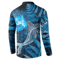 New Zealand Matariki Button Sweatshirt Maori Koru With Humpback Whale Blue LT05 - Polynesian Pride