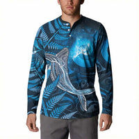 New Zealand Matariki Button Sweatshirt Maori Koru With Humpback Whale Blue LT05 - Polynesian Pride
