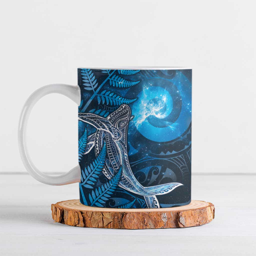 New Zealand Matariki Ceramic Mug Maori Koru With Humpback Whale Blue LT05 Blue - Polynesian Pride