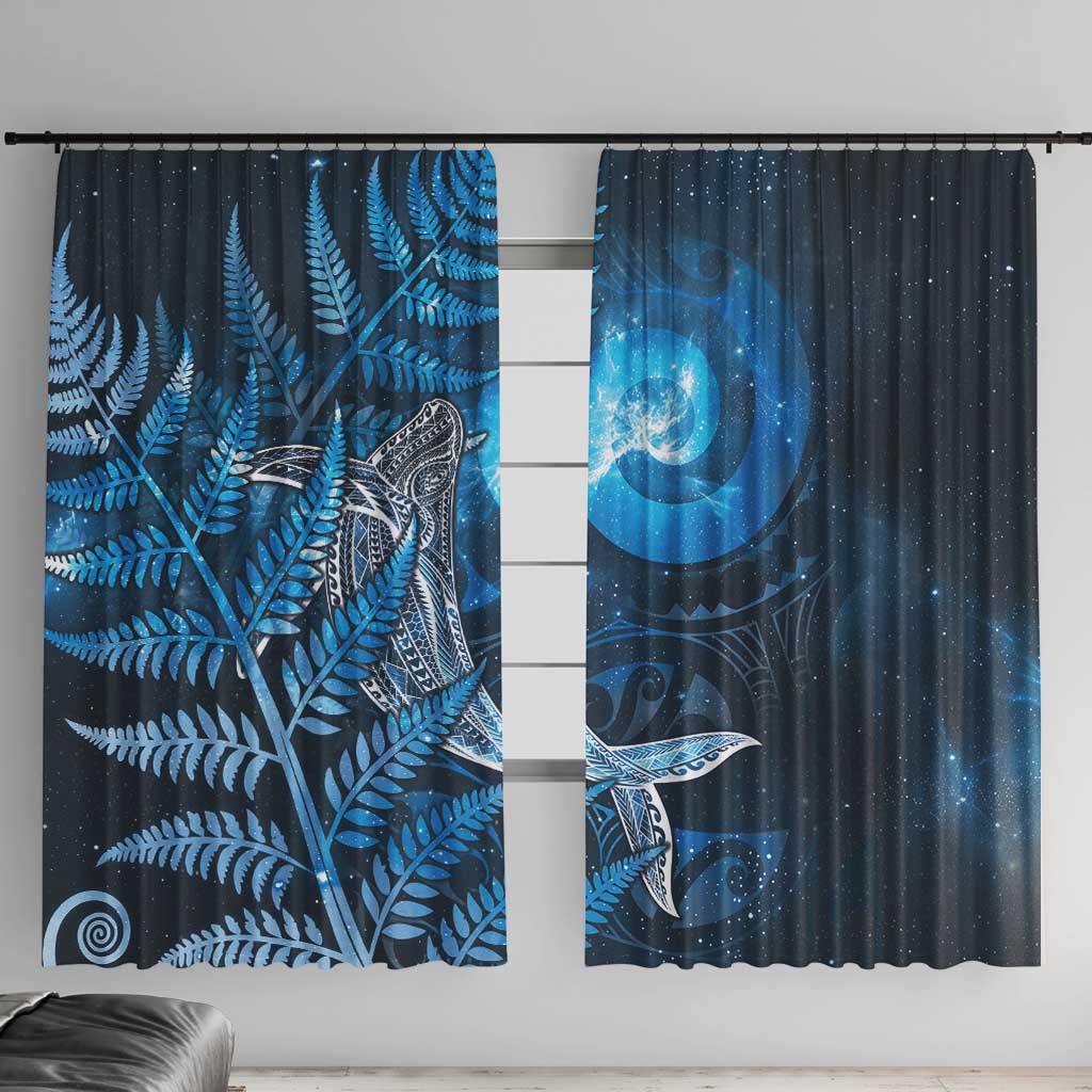 New Zealand Matariki Window Curtain Maori Koru With Humpback Whale Blue LT05 With Hooks Blue - Polynesian Pride