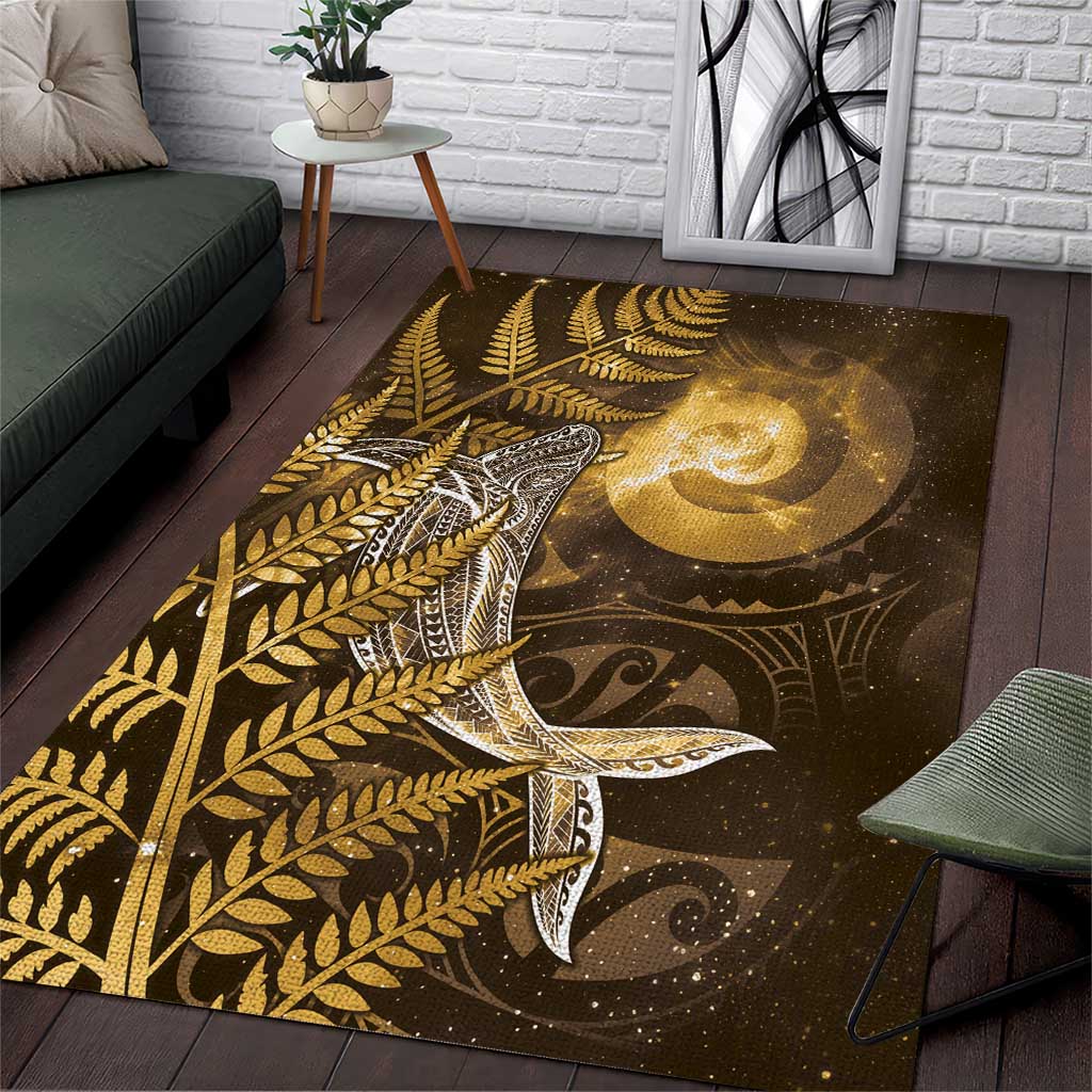 New Zealand Matariki Area Rug Maori Koru With Humpback Whale Gold LT05 Gold - Polynesian Pride
