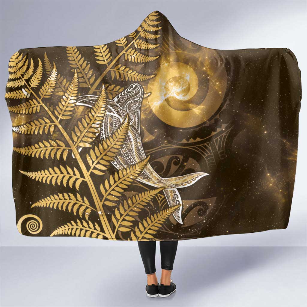 New Zealand Matariki Hooded Blanket Maori Koru With Humpback Whale Gold LT05 One Size Gold - Polynesian Pride