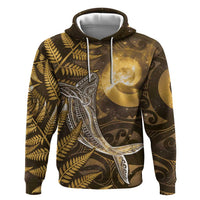 New Zealand Matariki Hoodie Maori Koru With Humpback Whale Gold LT05 Pullover Hoodie Gold - Polynesian Pride