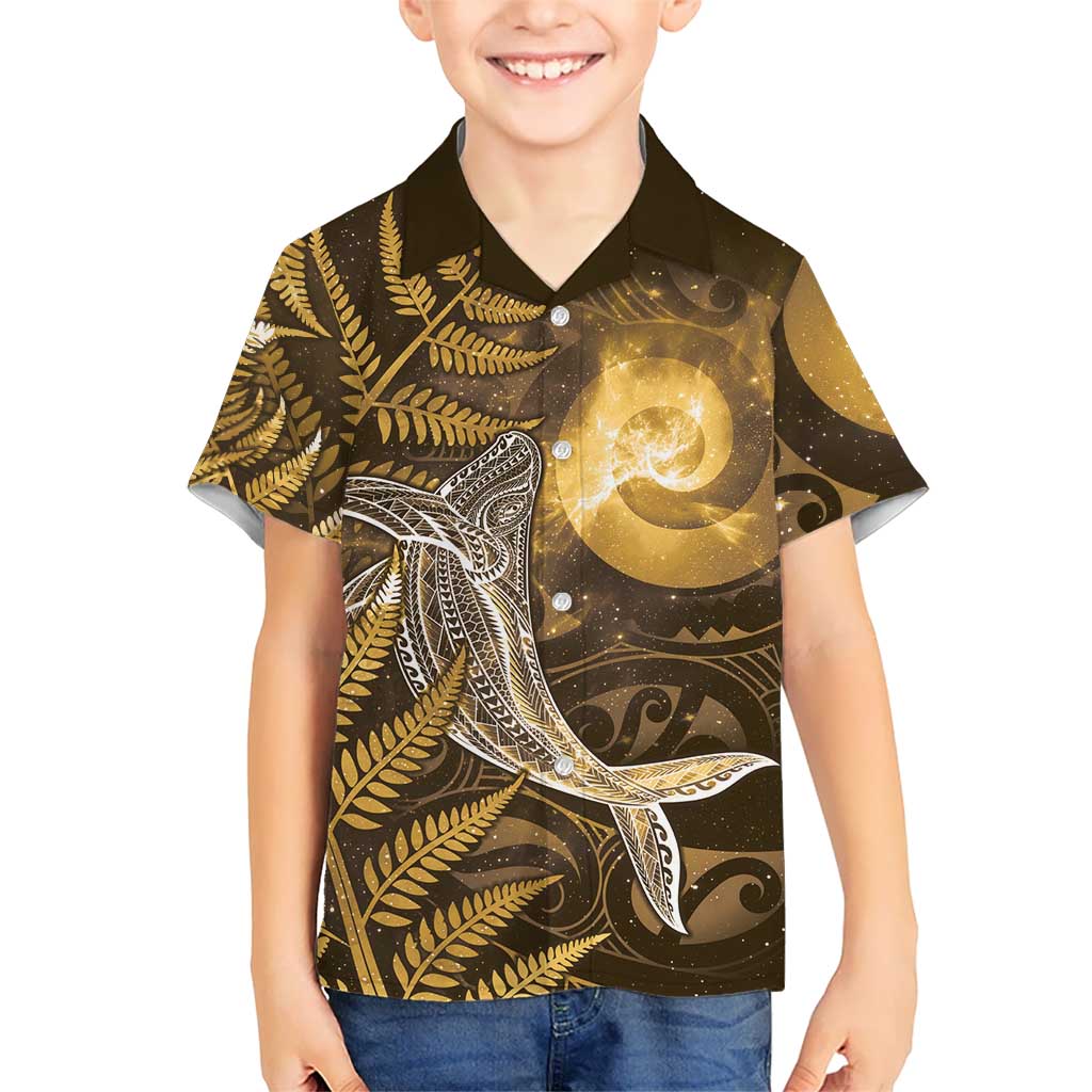 New Zealand Matariki Kid Hawaiian Shirt Maori Koru With Humpback Whale Gold LT05 Kid Gold - Polynesian Pride