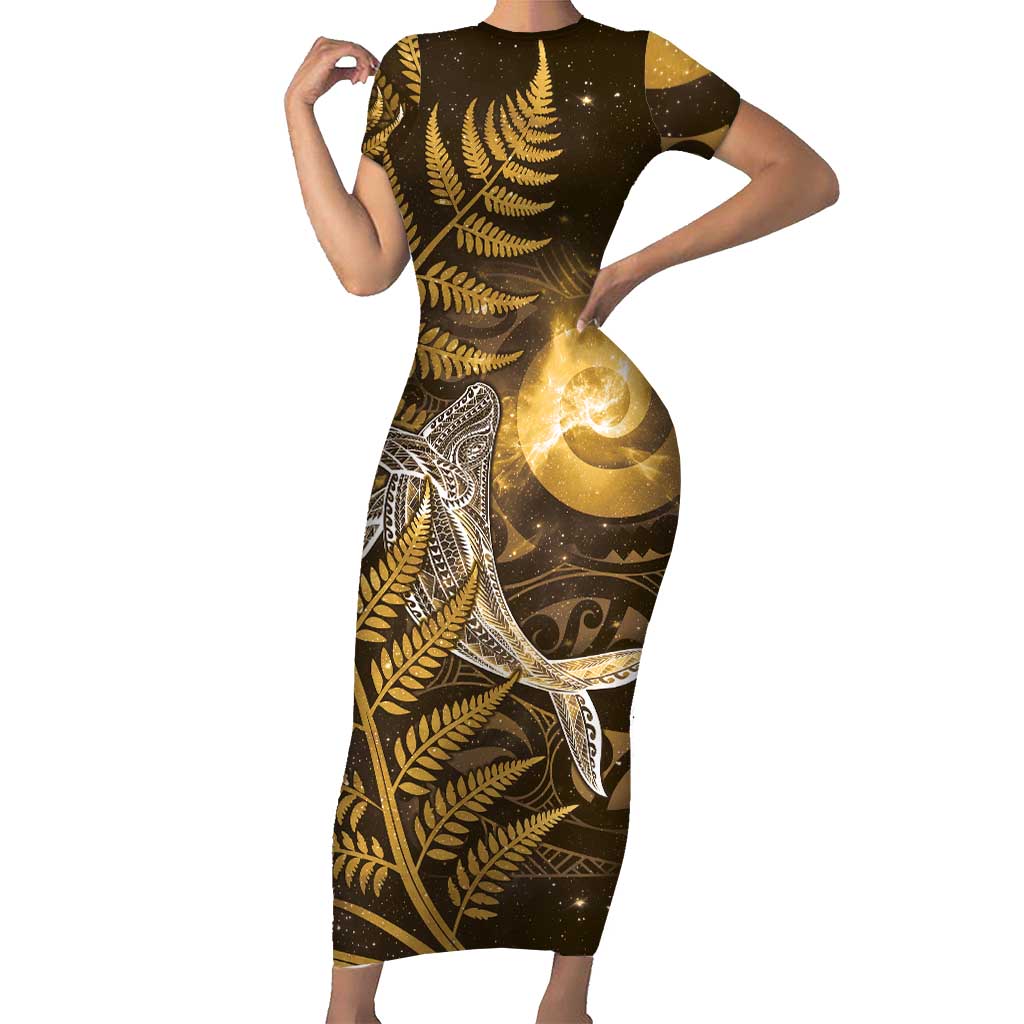 maori designed dresses New Zealand Matariki Short Sleeve Bodycon Dress Koru With Humpback Whale Gold pacific island style dresses Female Dog Birthday Dress Ecom Style:AP1D105906 Color:PRINT 206 BLUE