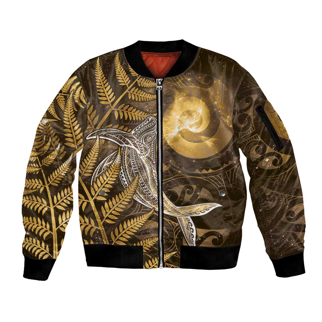 New Zealand Matariki Sleeve Zip Bomber Jacket Maori Koru With Humpback Whale Gold LT05 Unisex Gold - Polynesian Pride