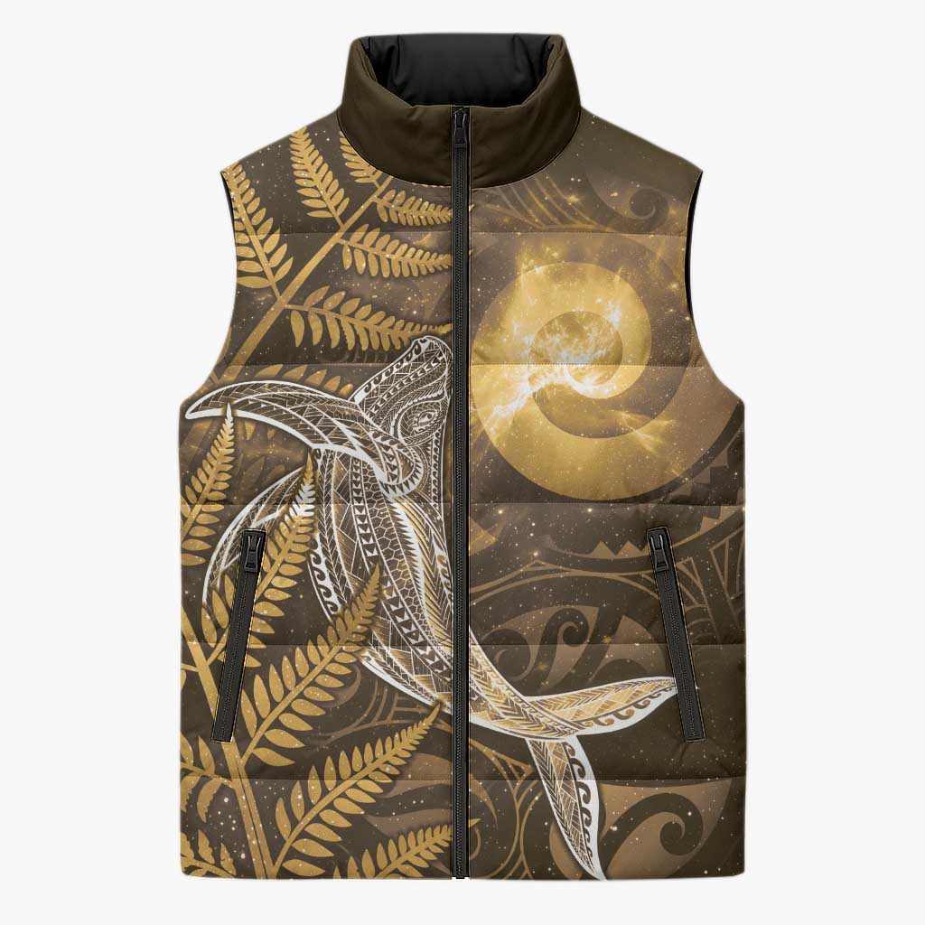 New Zealand Matariki Sleeveless Puffer Jacket Maori Koru With Humpback Whale Gold LT05 Unisex Gold - Polynesian Pride