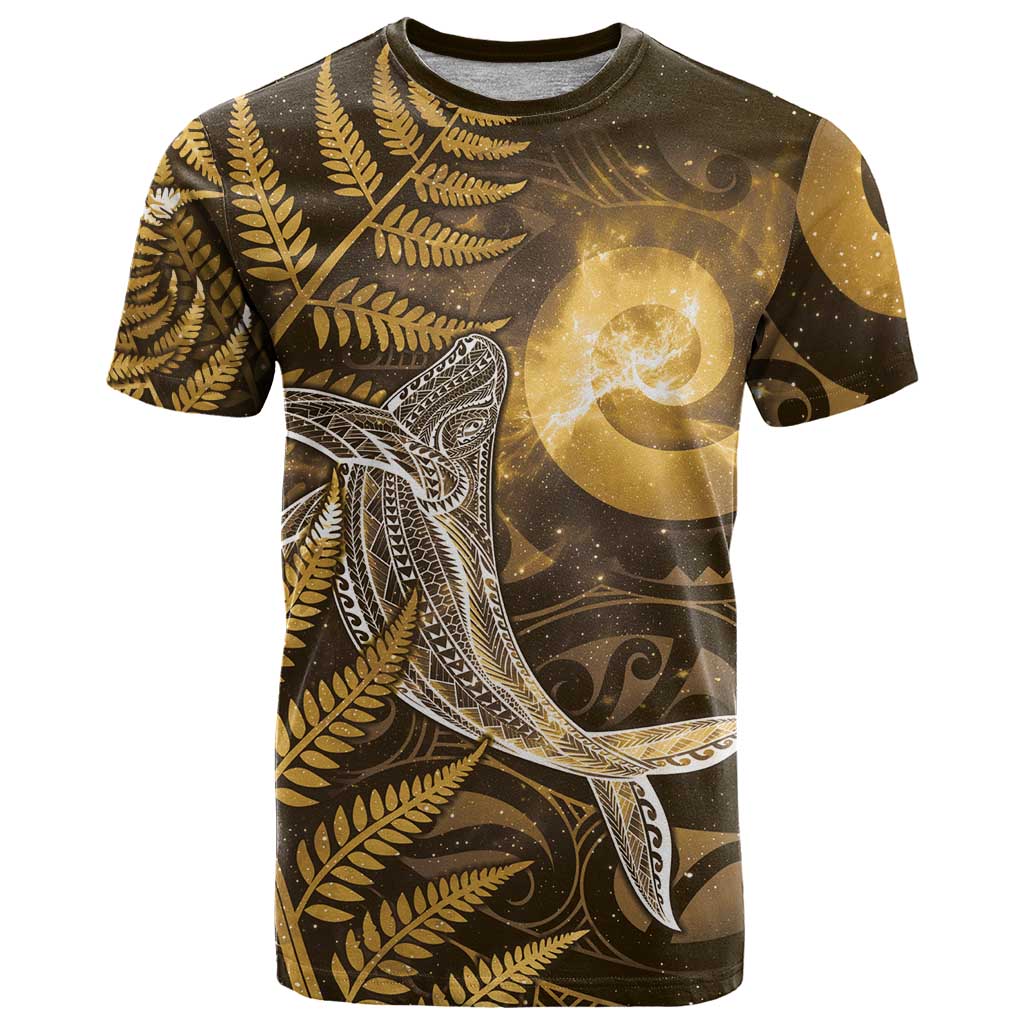 New Zealand Matariki T Shirt Maori Koru With Humpback Whale Gold LT05 Gold - Polynesian Pride