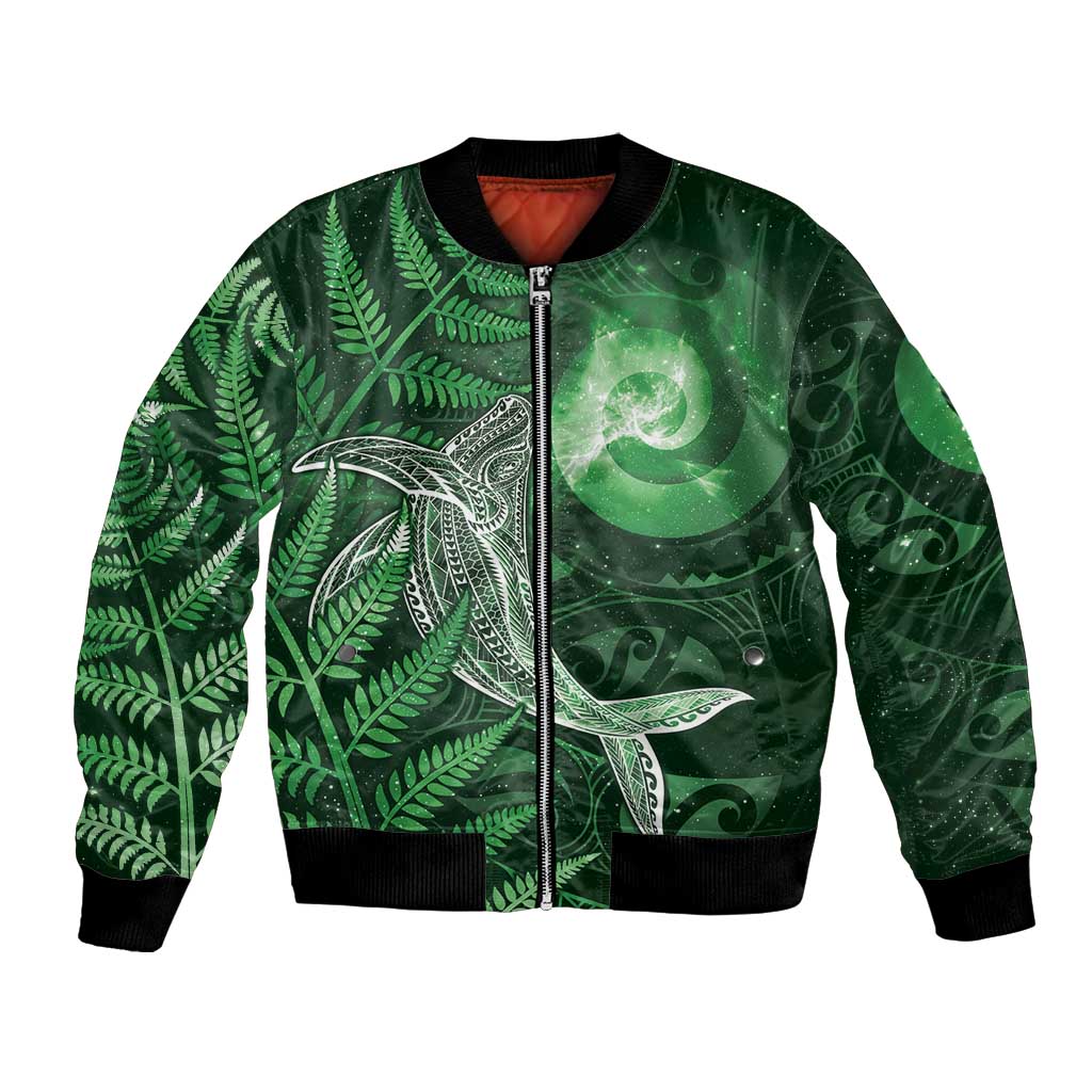 New Zealand Matariki Bomber Jacket Maori Koru With Humpback Whale Green LT05 Unisex Green - Polynesian Pride