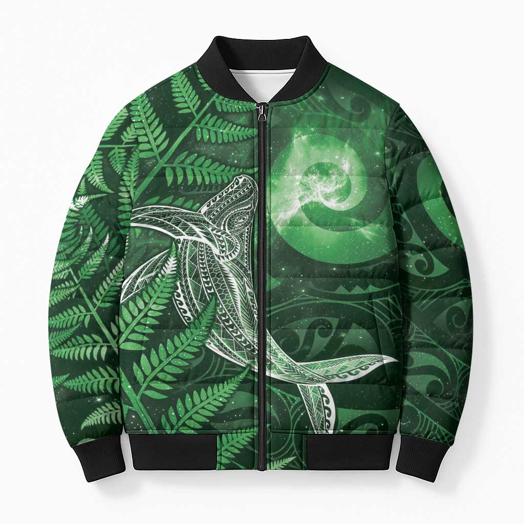 New Zealand Matariki Bomber Puffer Jacket Maori Koru With Humpback Whale Green LT05 Unisex Green - Polynesian Pride
