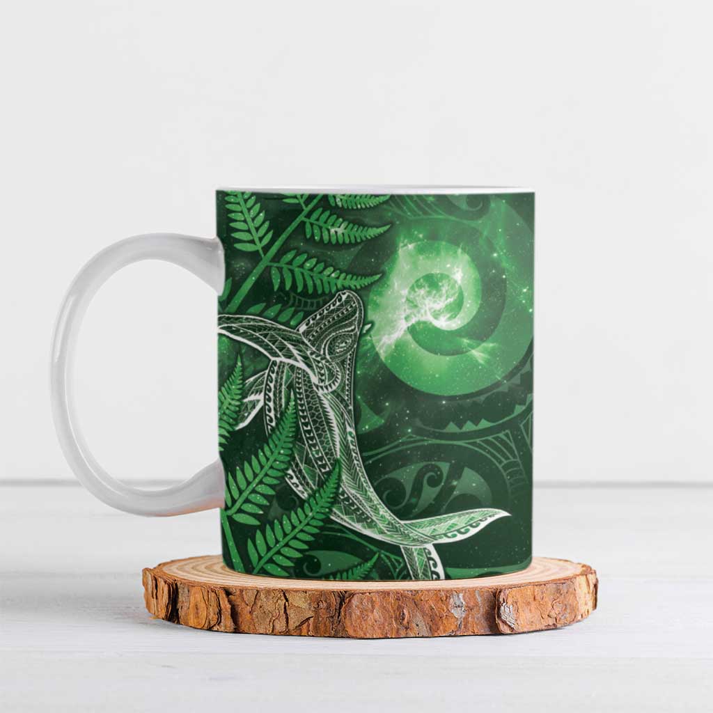 New Zealand Matariki Ceramic Mug Maori Koru With Humpback Whale Green LT05 Green - Polynesian Pride