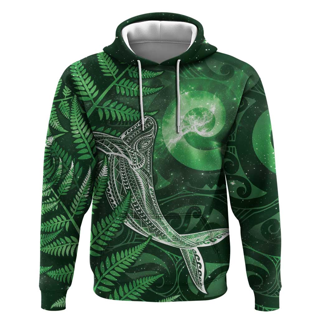 New Zealand Matariki Hoodie Maori Koru With Humpback Whale Green LT05 Pullover Hoodie Green - Polynesian Pride