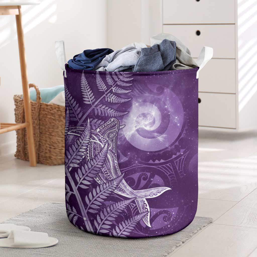 New Zealand Matariki Laundry Basket Maori Koru With Humpback Whale Purple LT05 Purple - Polynesian Pride