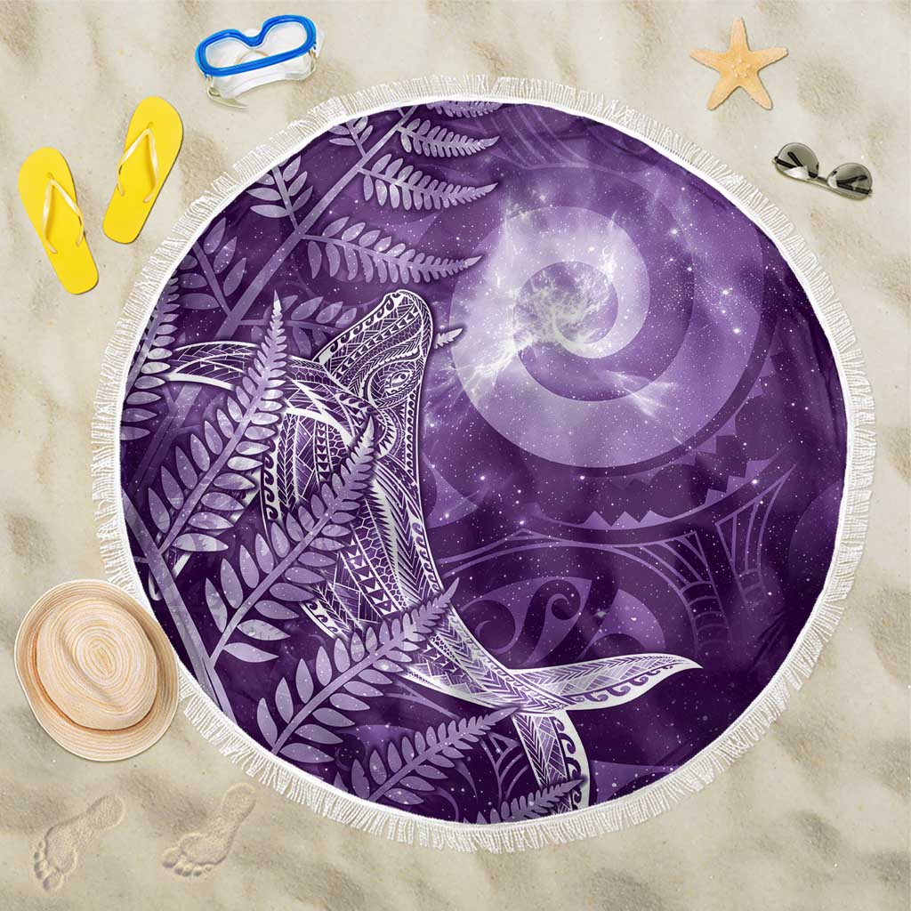 New Zealand Matariki Beach Blanket Maori Koru With Humpback Whale Purple LT05 One Size 150cm Purple - Polynesian Pride