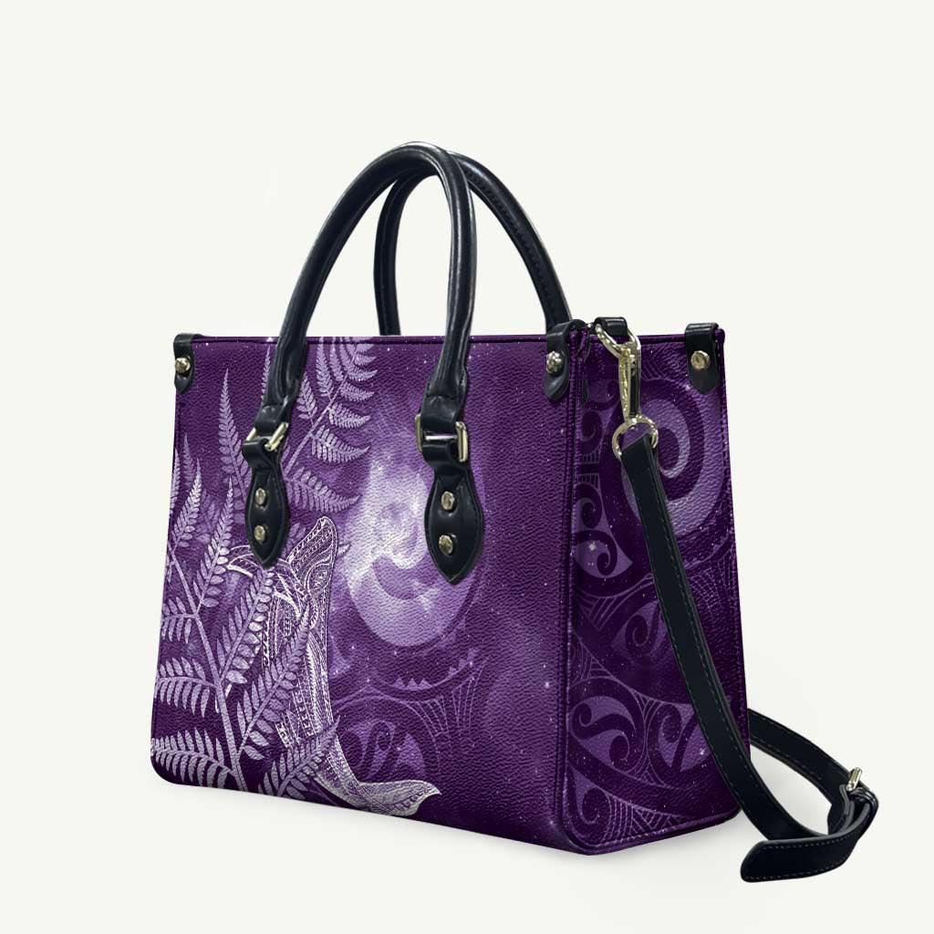 New Zealand Matariki Leather Bag Maori Koru With Humpback Whale Purple LT05 Purple - Polynesian Pride